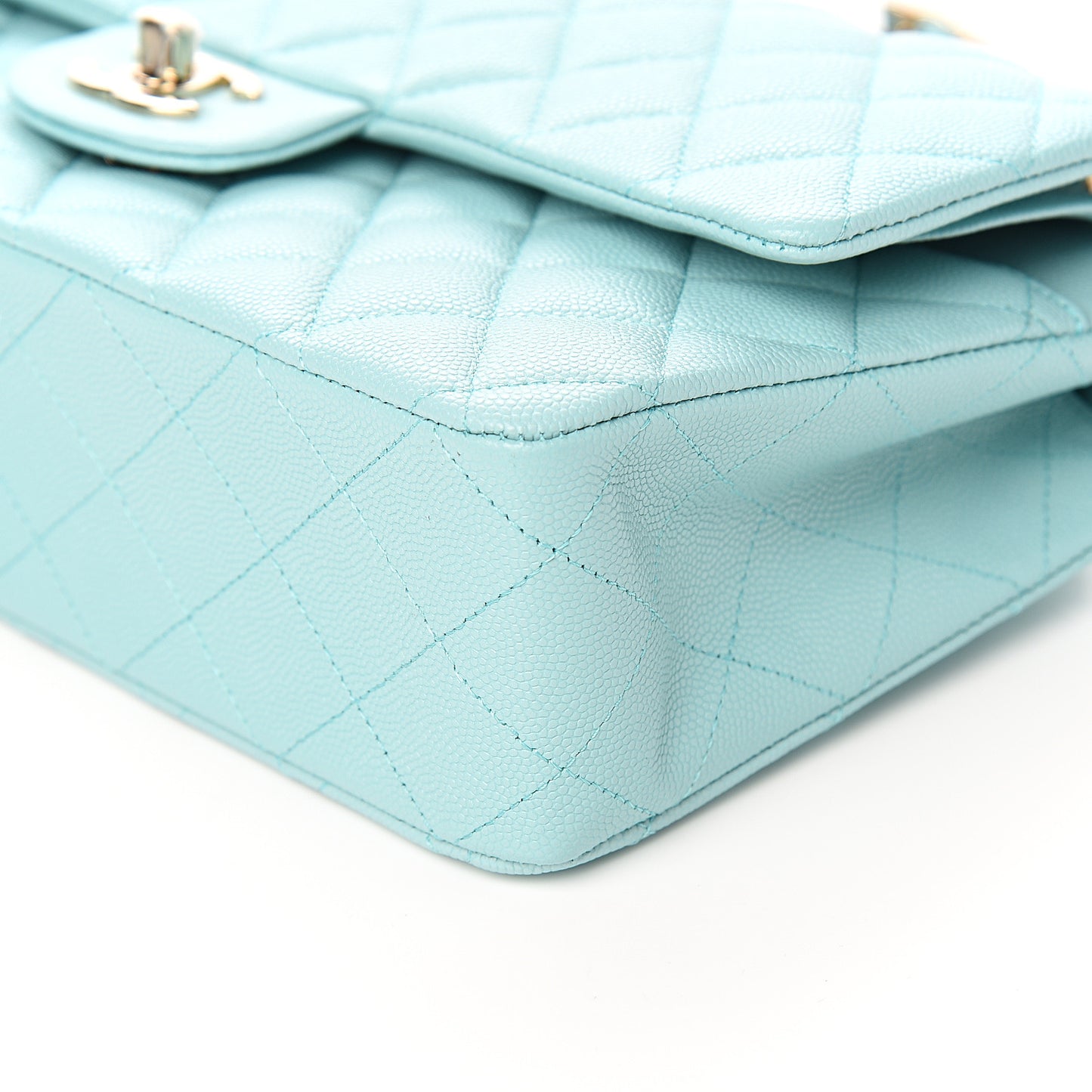 Caviar Quilted Medium Double Flap Light Blue