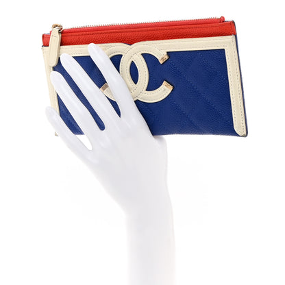 Chanel Caviar Quilted Filigree Zip Pouch Blue White Red 2 of 9