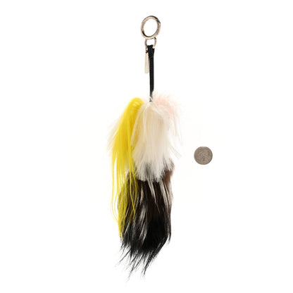 Fendi Fox Mink Goat Fur Mini Karlito Bag Charm White Black Flamingo 2 of 4