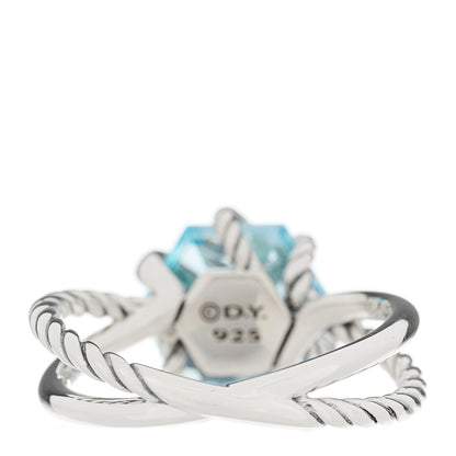 David Yurman Sterling Silver Diamond Blue Topaz 10mm Cable Wrap Ring 56 7.5 4 of 5