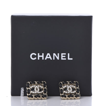 Chanel Crystal Lambskin Chain Sergeant Stud Earrings Black Gold 10 of 10