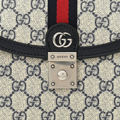 Gucci GG Supreme Monogram Textured Dollar Calfskin Web Small Ophidia Padlock Top Handle Bag Beige Blue 7 of 9