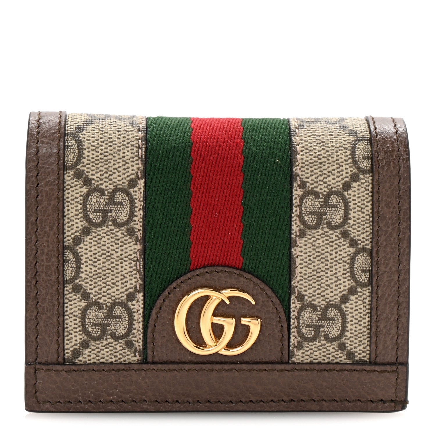 Gucci GG Supreme Monogram Textured Dollar Calfskin Web Ophidia Card Case Beige New Acero 1 of 8