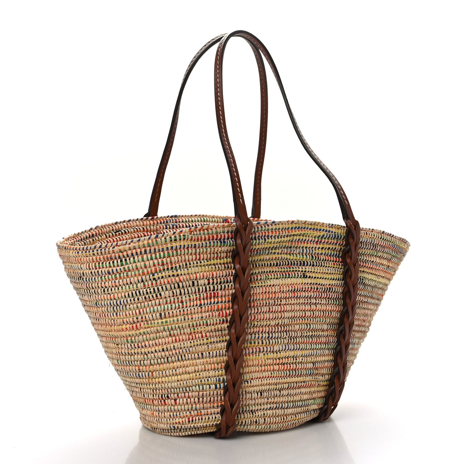 Prada Paglia Vitello Woven Braided Basket Tote Multicolor Cognac 3 of 8