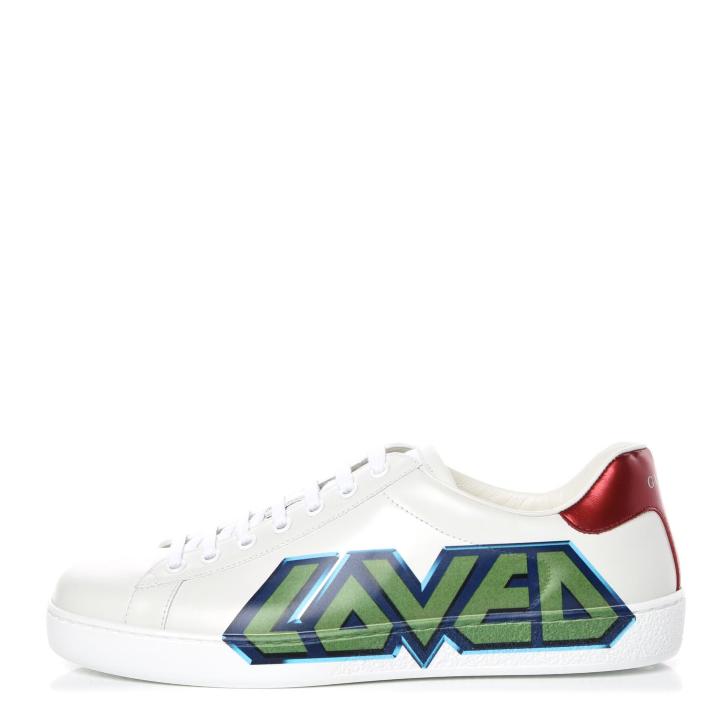 Calfskin Nappa LOVED Print Mens Ace Sneakers 7 White Red Flame Green