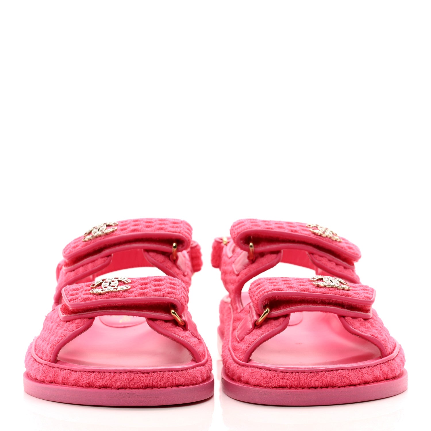 Chanel Knit Fabric Velcro Dad Sandals 39 Pink 2 of 9