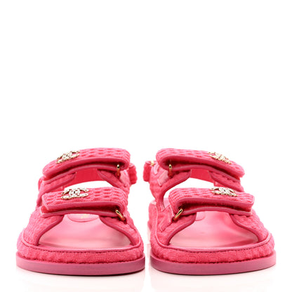 Chanel Knit Fabric Velcro Dad Sandals 39 Pink 2 of 9