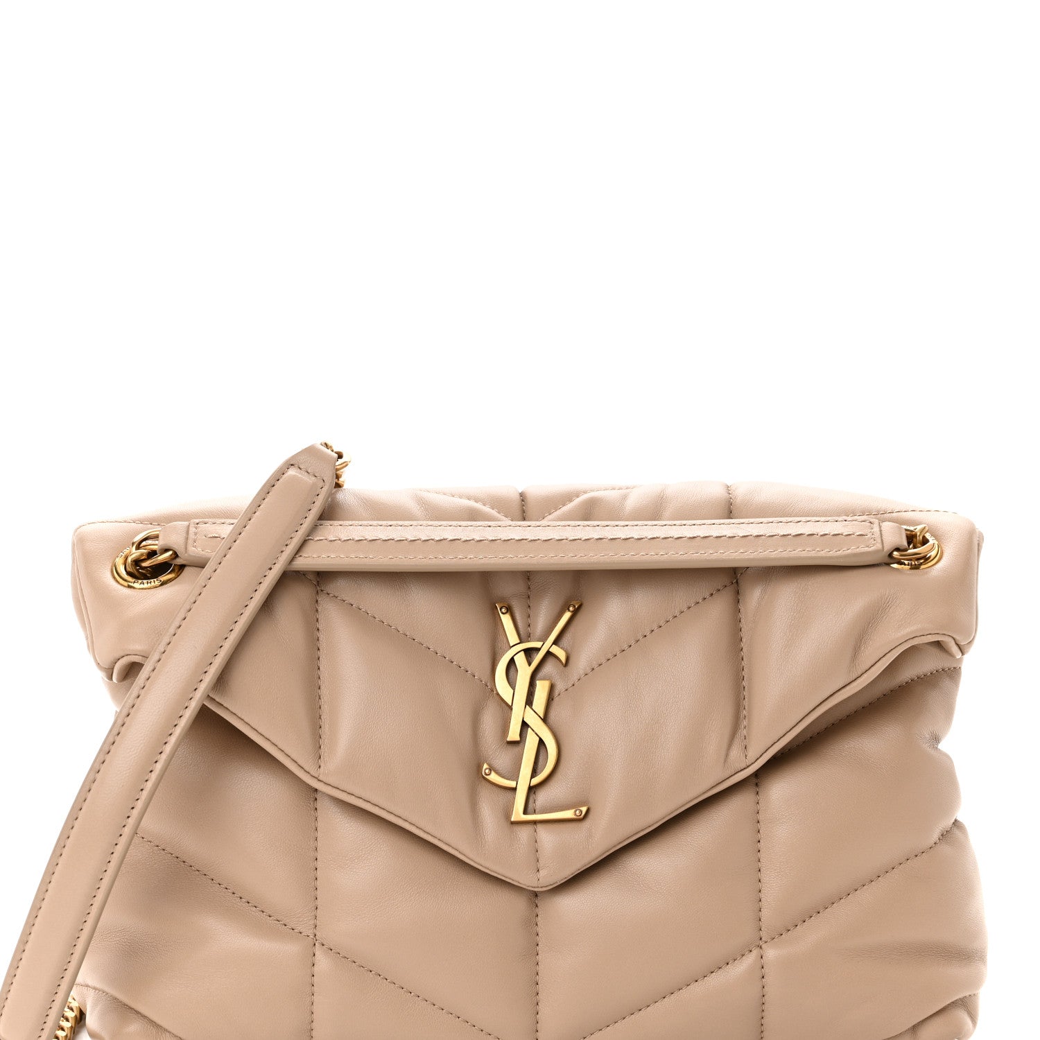 Saint Laurent Lambskin Quilted Small Loulou Puffer Monogram Chain Satchel Dark Beige 8 of 12