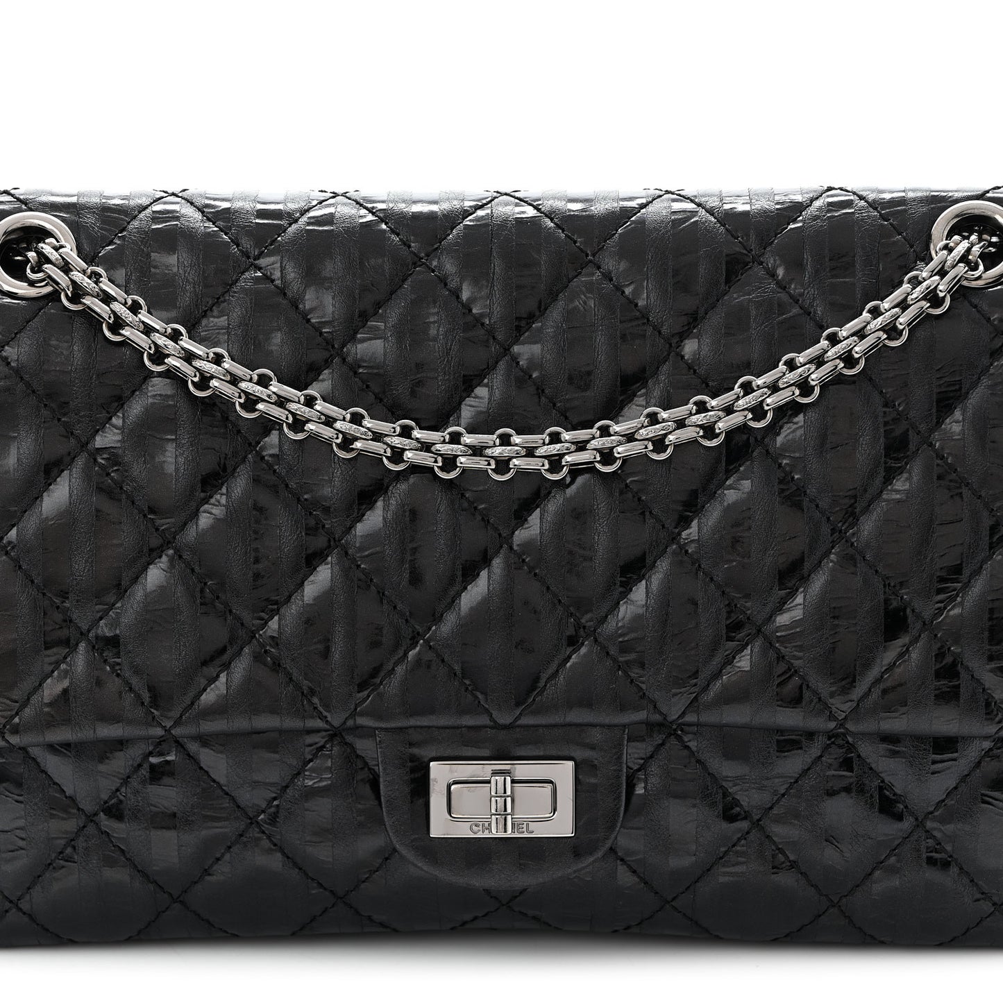Metallic Calfskin Striped 2.55 Reissue 226 Flap Black