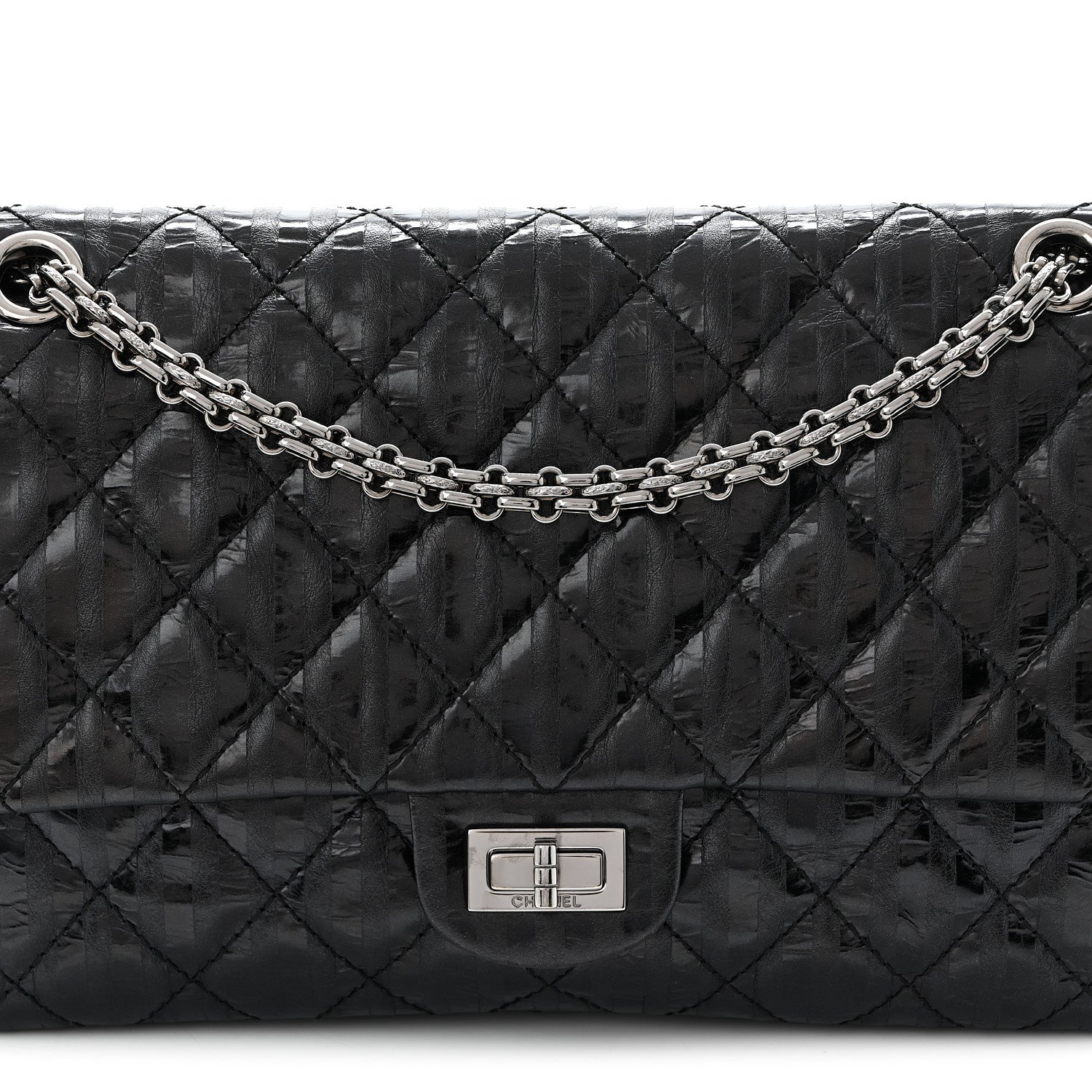 Chanel Metallic Calfskin Striped 2.55 Reissue 226 Flap Black 8 of 10