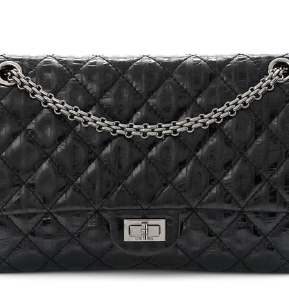 Chanel Metallic Calfskin Striped 2.55 Reissue 226 Flap Black 8 of 10