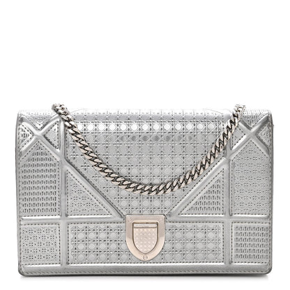 Christian Dior Metallic Patent Micro-Cannage Diorama Wallet on Chain Pouch Silver 1 of 10