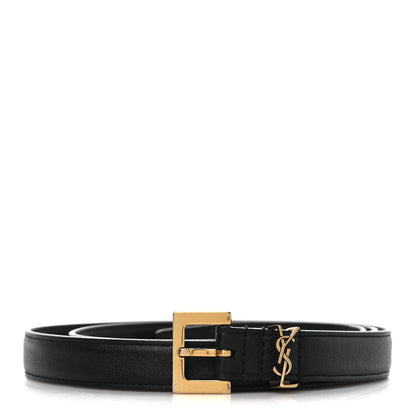 Saint Laurent Smooth Calfskin Monogram Square Buckle Belt 95 38 Black 1 of 5