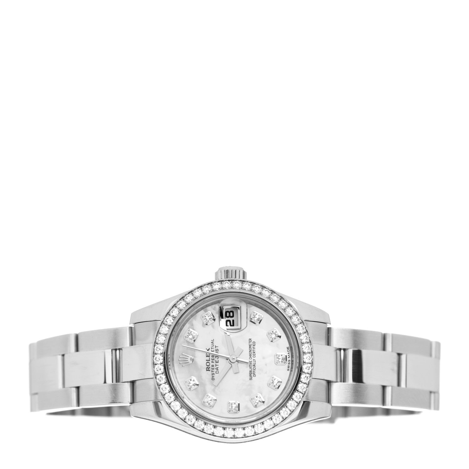 Rolex Stainless Steel 18K White Gold Diamond Mother of Pearl 26mm Oyster Perpetual Datejust Watch 179384 2 of 5