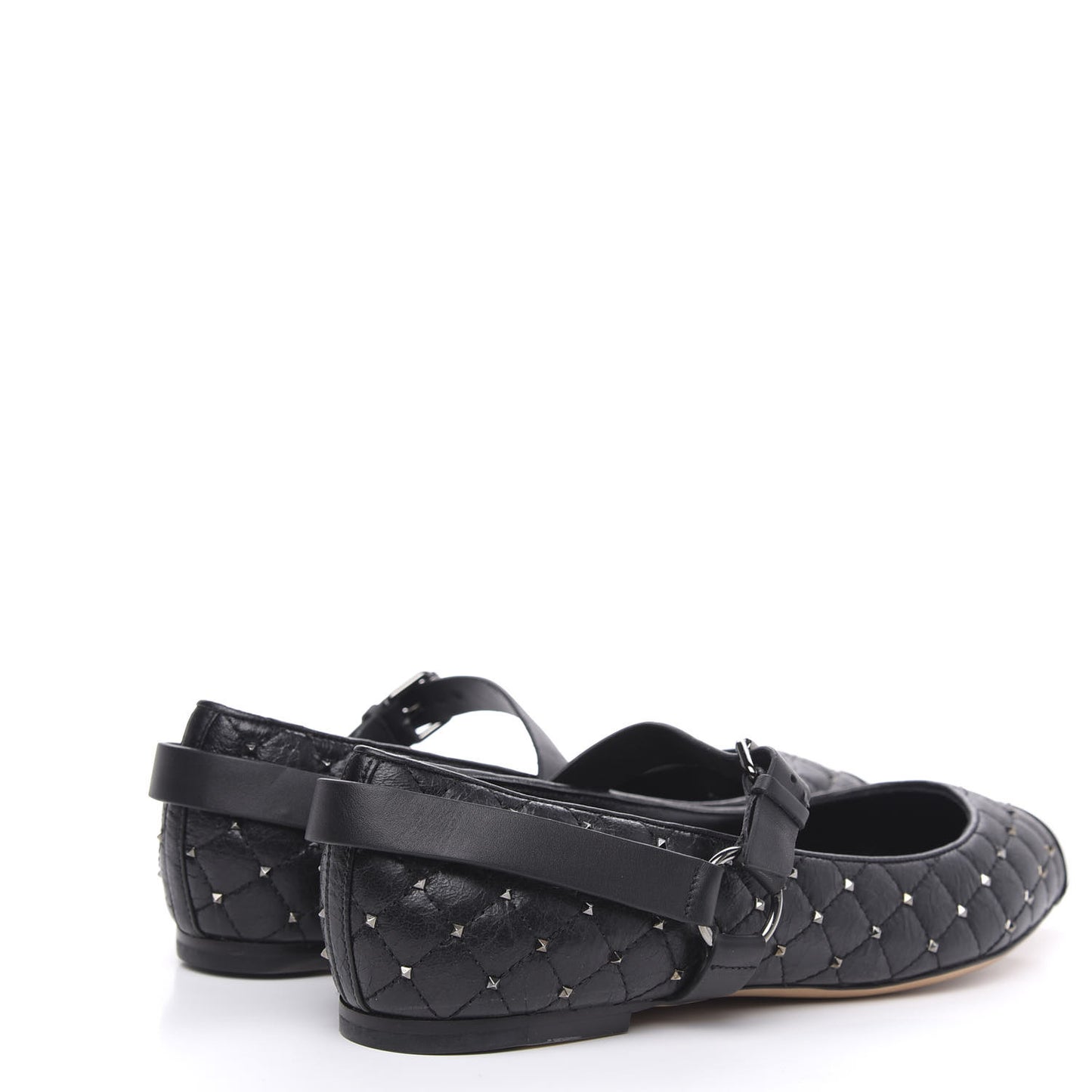 Crackled Lambskin Rockstud Spike Captoe Ballerina Flats 39.5 Black