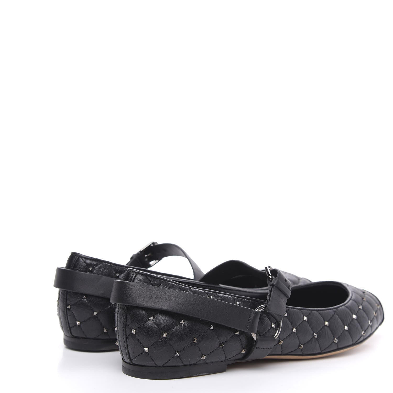 Valentino Garavani Crackled Lambskin Rockstud Spike Captoe Ballerina Flats 39.5 Black 4 of 10