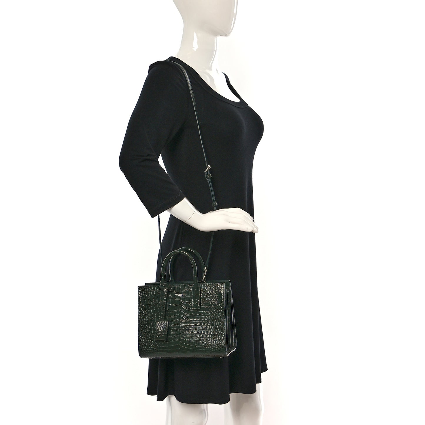 Calfskin Crocodile Embossed Nano Sac De Jour Dark Leaf
