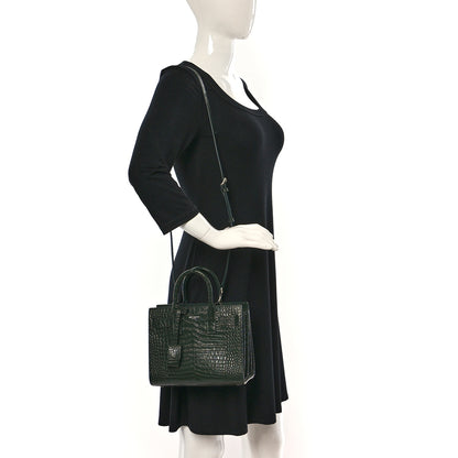 Saint Laurent Calfskin Crocodile Embossed Nano Sac De Jour Dark Leaf 2 of 10