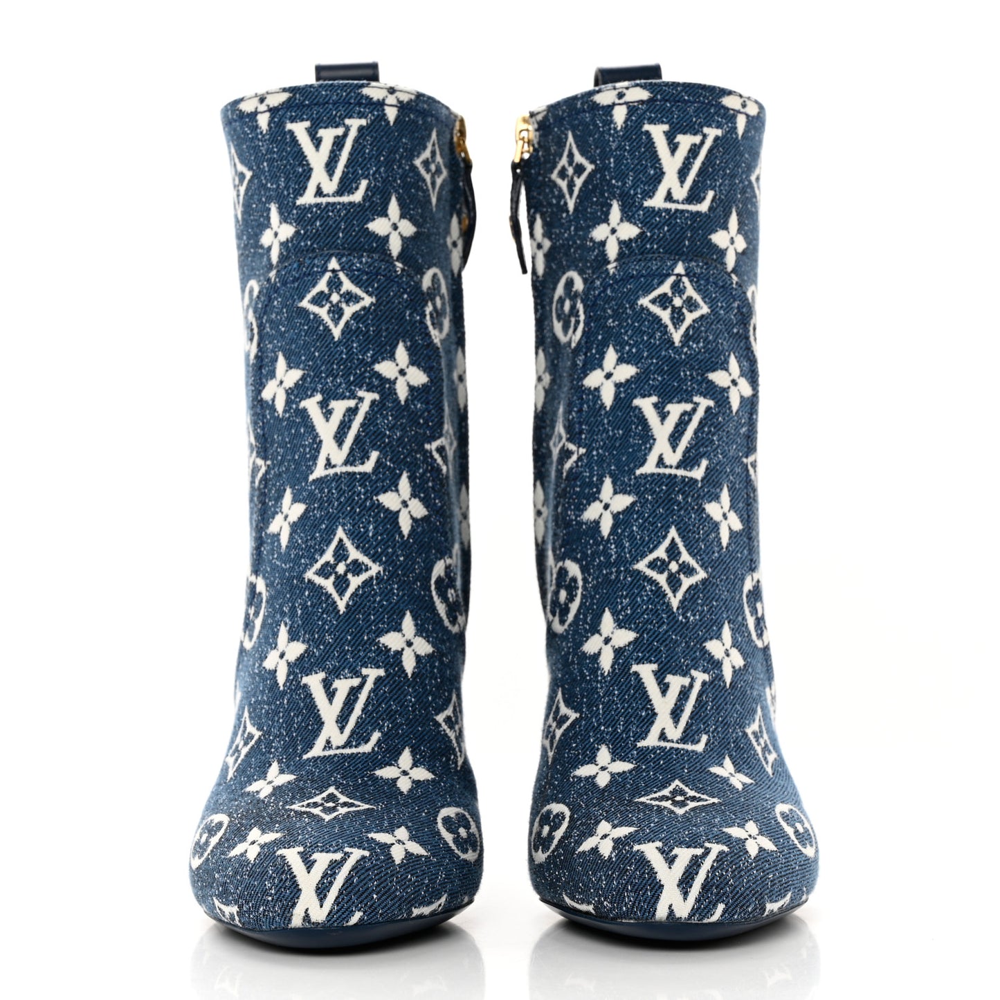 Denim Monogram Silhouette Ankle Boots 36.5 Navy Blue