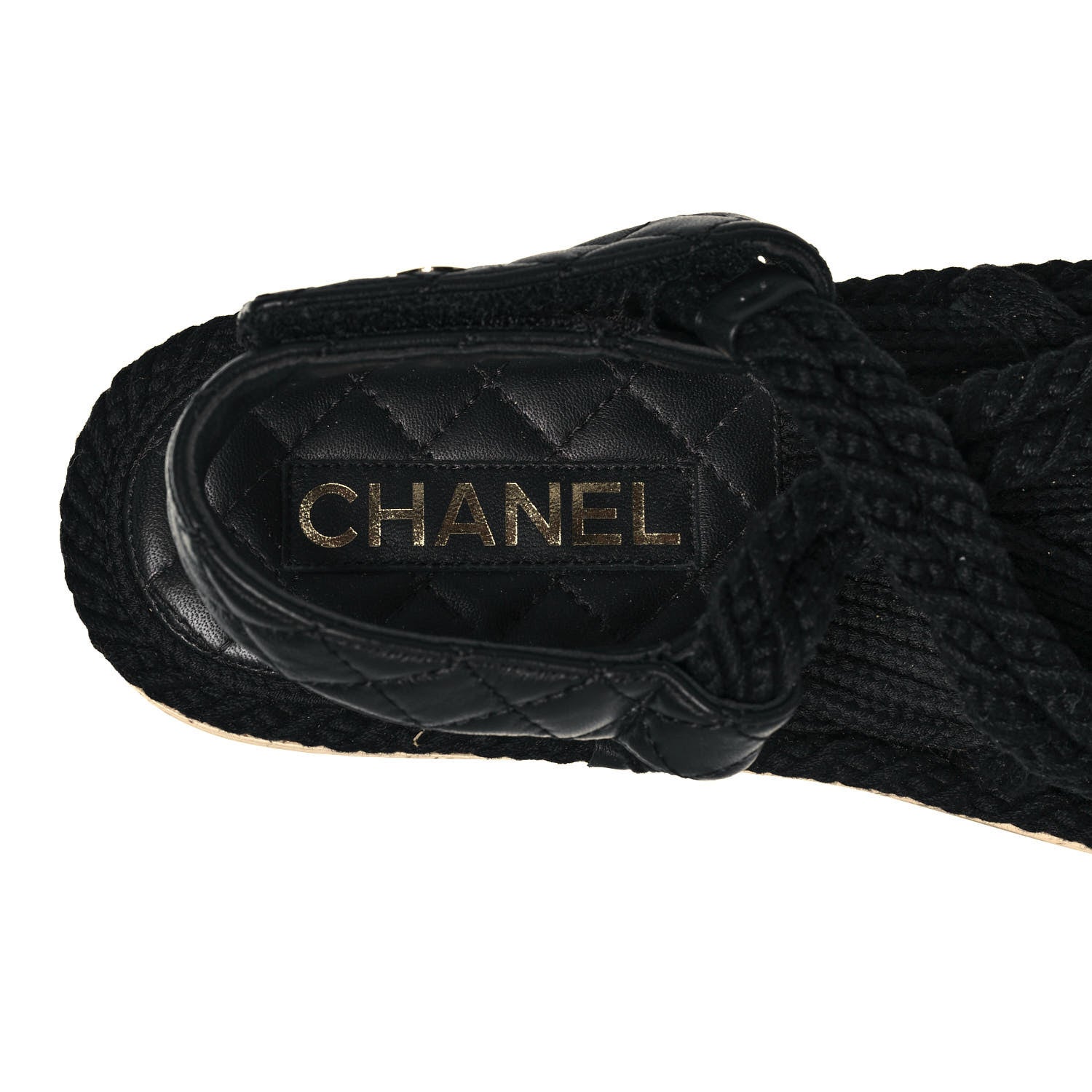 Chanel Cord Lambskin Quilted Logo Sandals 38 Black 7 of 8