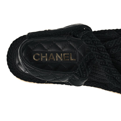 Chanel Cord Lambskin Quilted Logo Sandals 38 Black 7 of 8