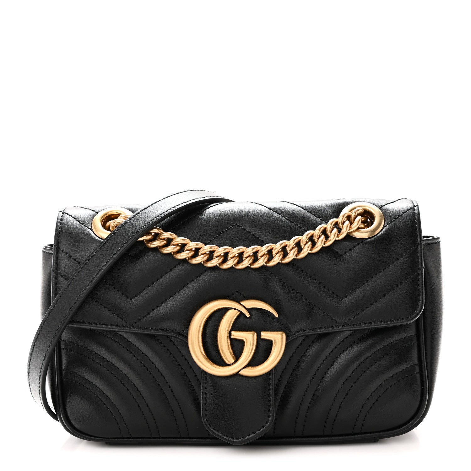 Gucci Calfskin Matelasse Mini GG Marmont Shoulder Bag Black 1 of 10