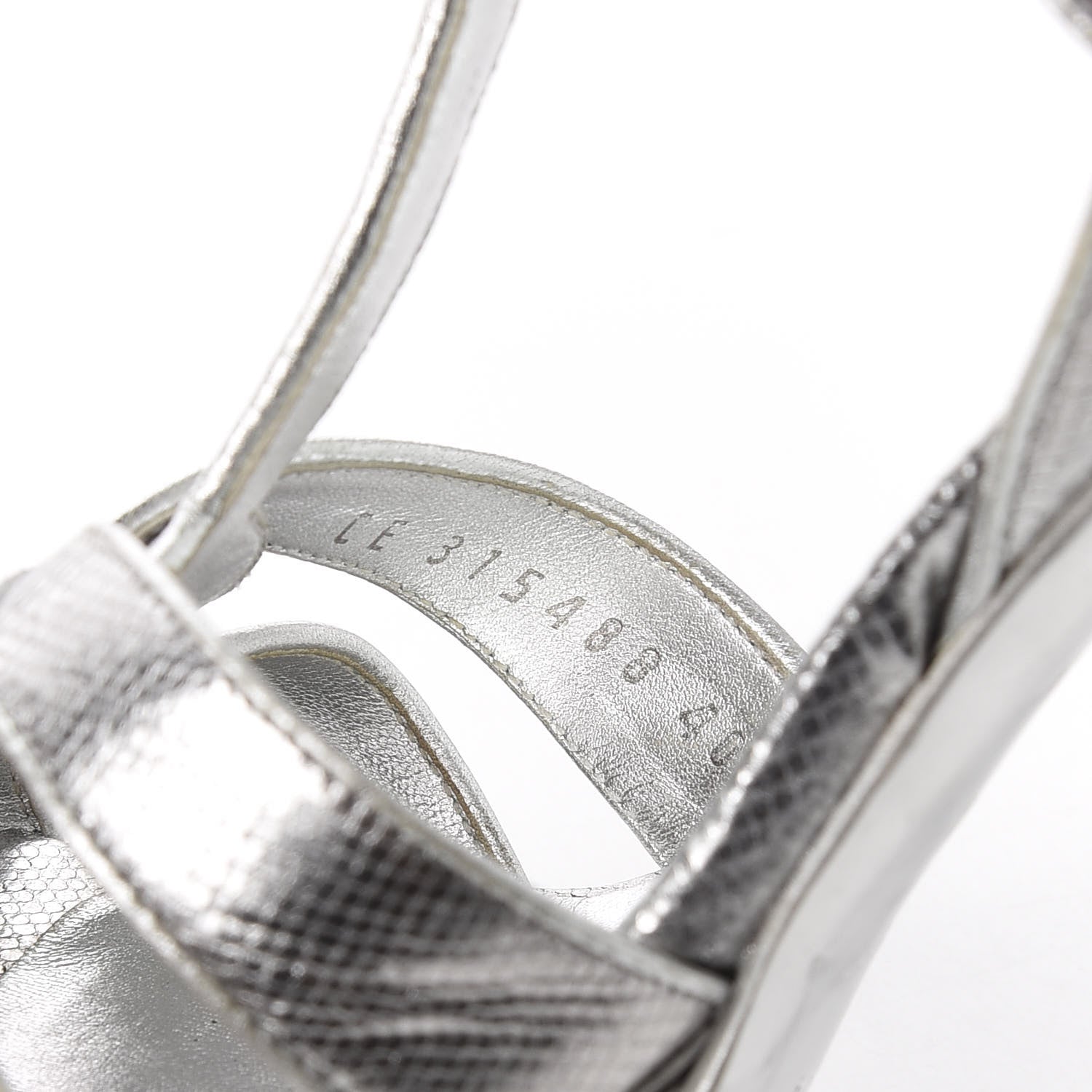 Saint Laurent Metallic Calfskin Tribute 105 Platform Sandals 40.5 Silver 11 of 11