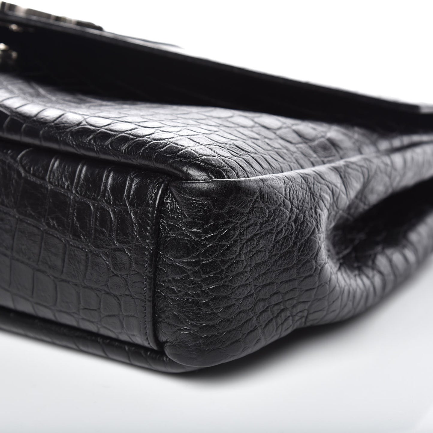 Calfskin Crocodile Embossed Monogram Large College Satchel Black