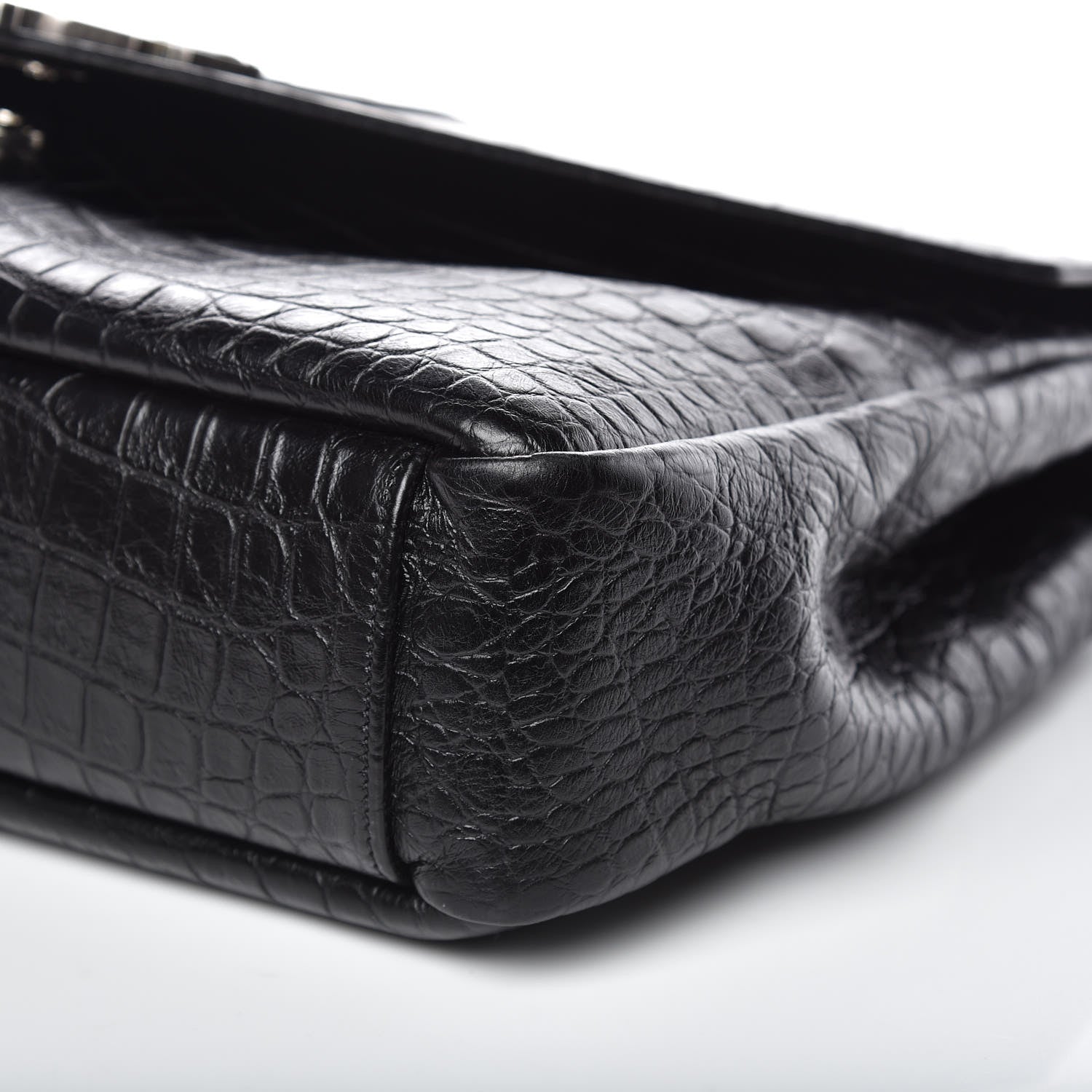 Saint Laurent Calfskin Crocodile Embossed Monogram Large College Satchel Black 11 of 11