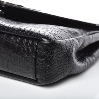 Saint Laurent Calfskin Crocodile Embossed Monogram Large College Satchel Black 11 of 11