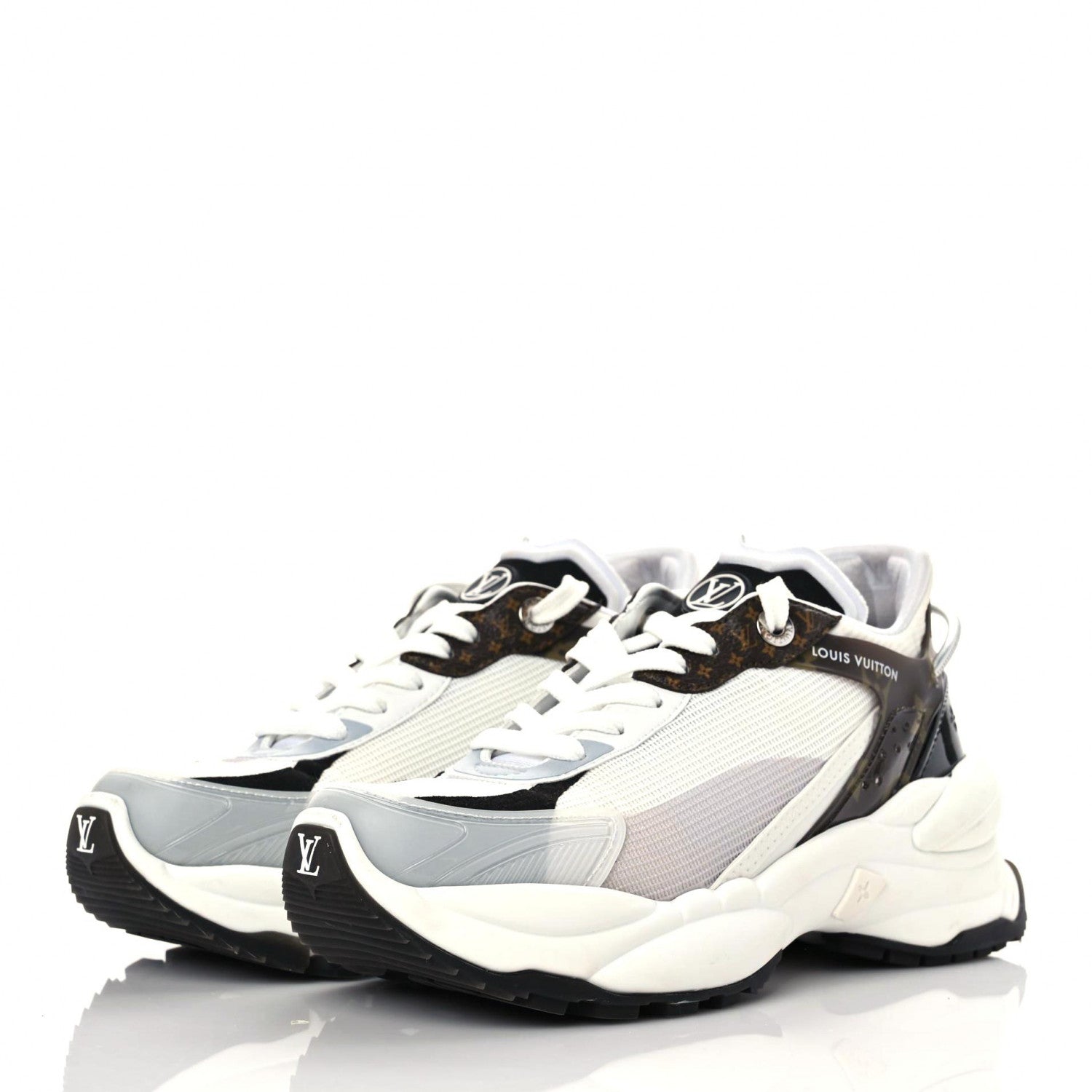 Louis Vuitton LOUIS VUITTON Monogram Calfskin Run 55 Sneakers 37.5 White 3 of 18