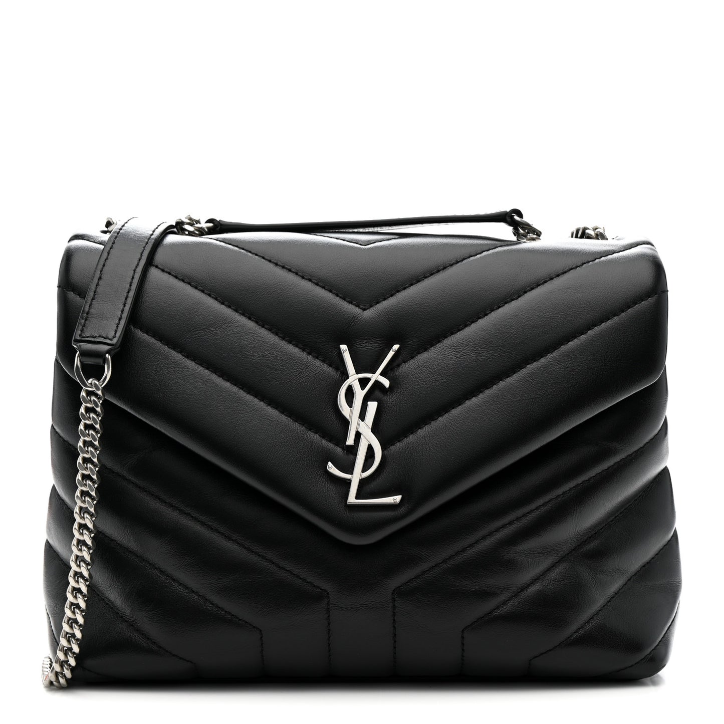 Calfskin Y Quilted Monogram Small Loulou Chain Satchel Black