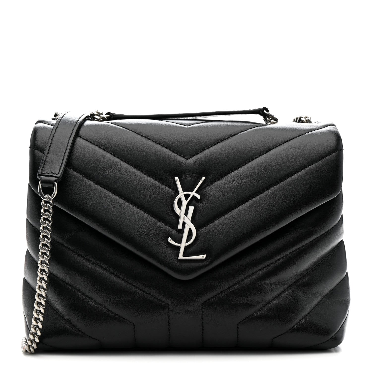 Saint Laurent Calfskin Y Quilted Monogram Small Loulou Chain Satchel Black 1 of 14