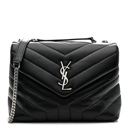 Saint Laurent Calfskin Y Quilted Monogram Small Loulou Chain Satchel Black 1 of 14