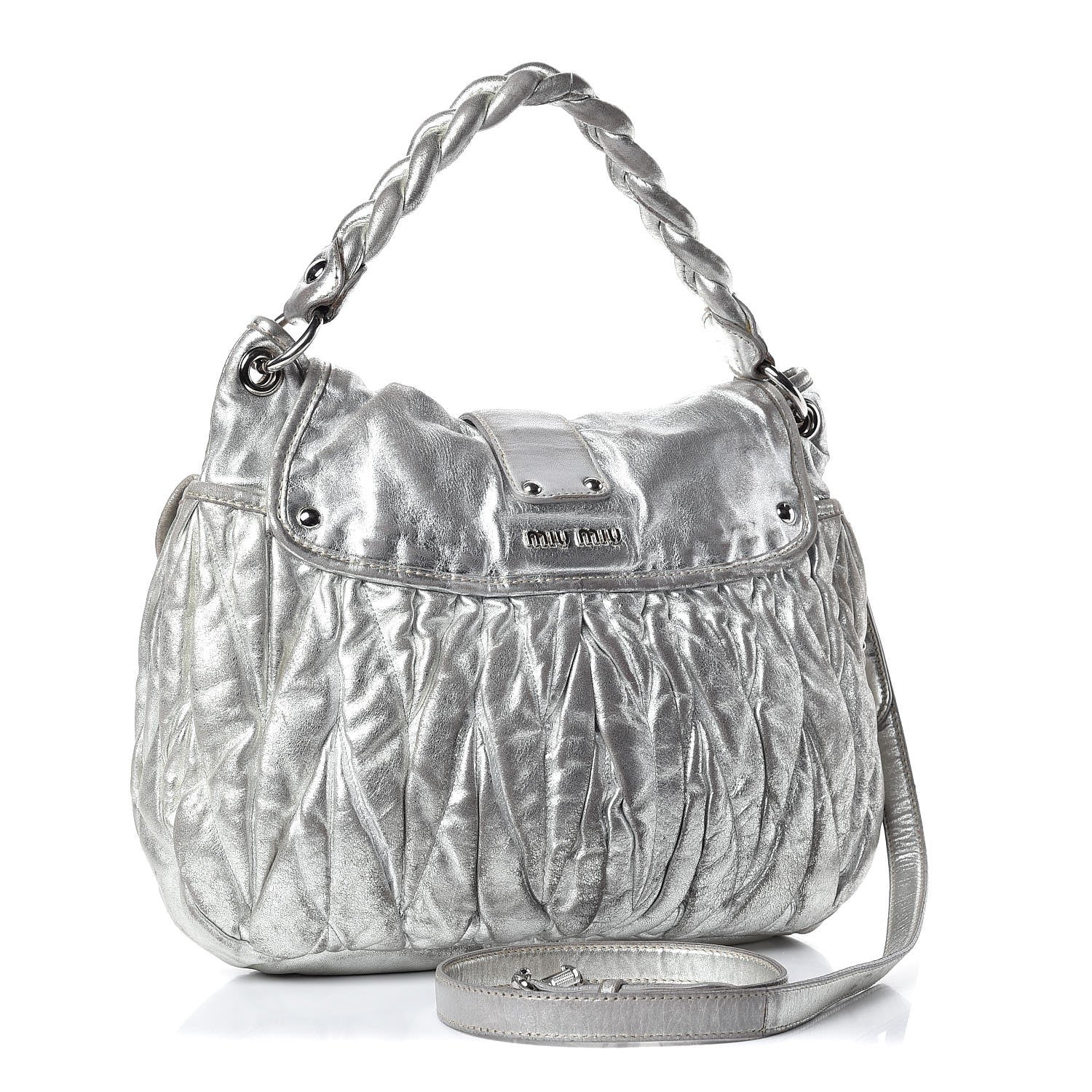 Miu Miu Metallic Nappa Matelasse Coffer Silver 4 of 22