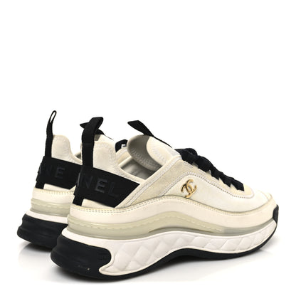 Chanel Velvet Calfskin Mixed Fibers CC Sneakers 38 Ivory Black 5 of 11