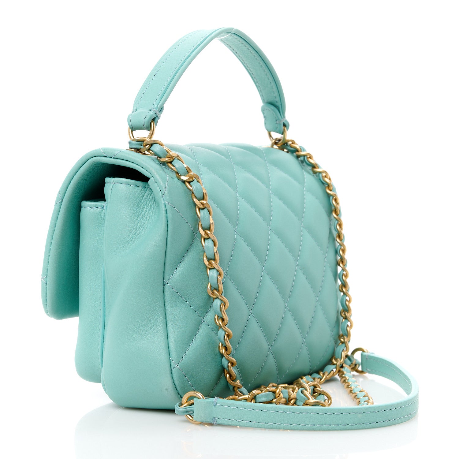 Chanel Calfskin Quilted Top Handle Flap Light Blue 3 of 12