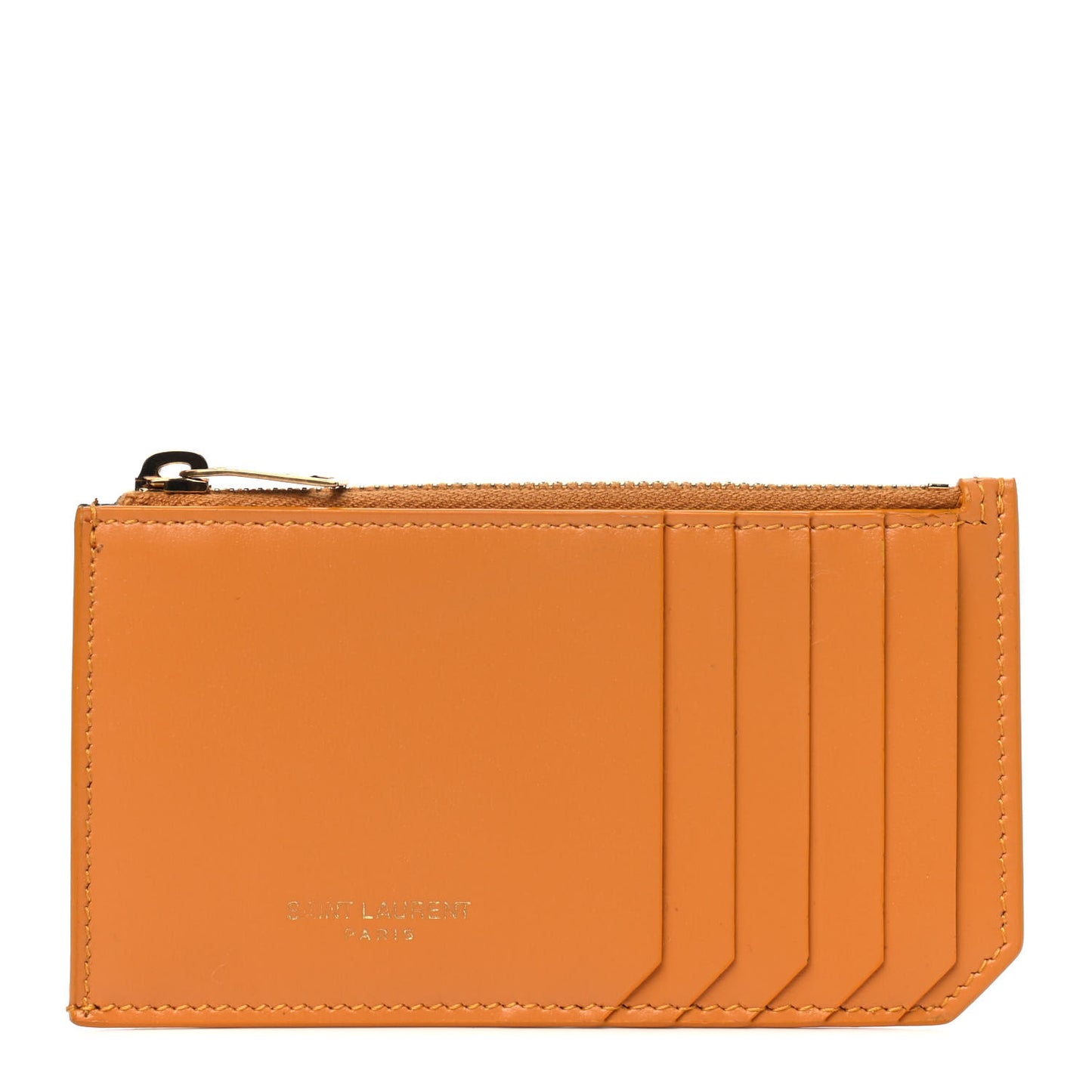 Calfskin 5 Fragments Zip Pouch Card Holder Senape Yellow