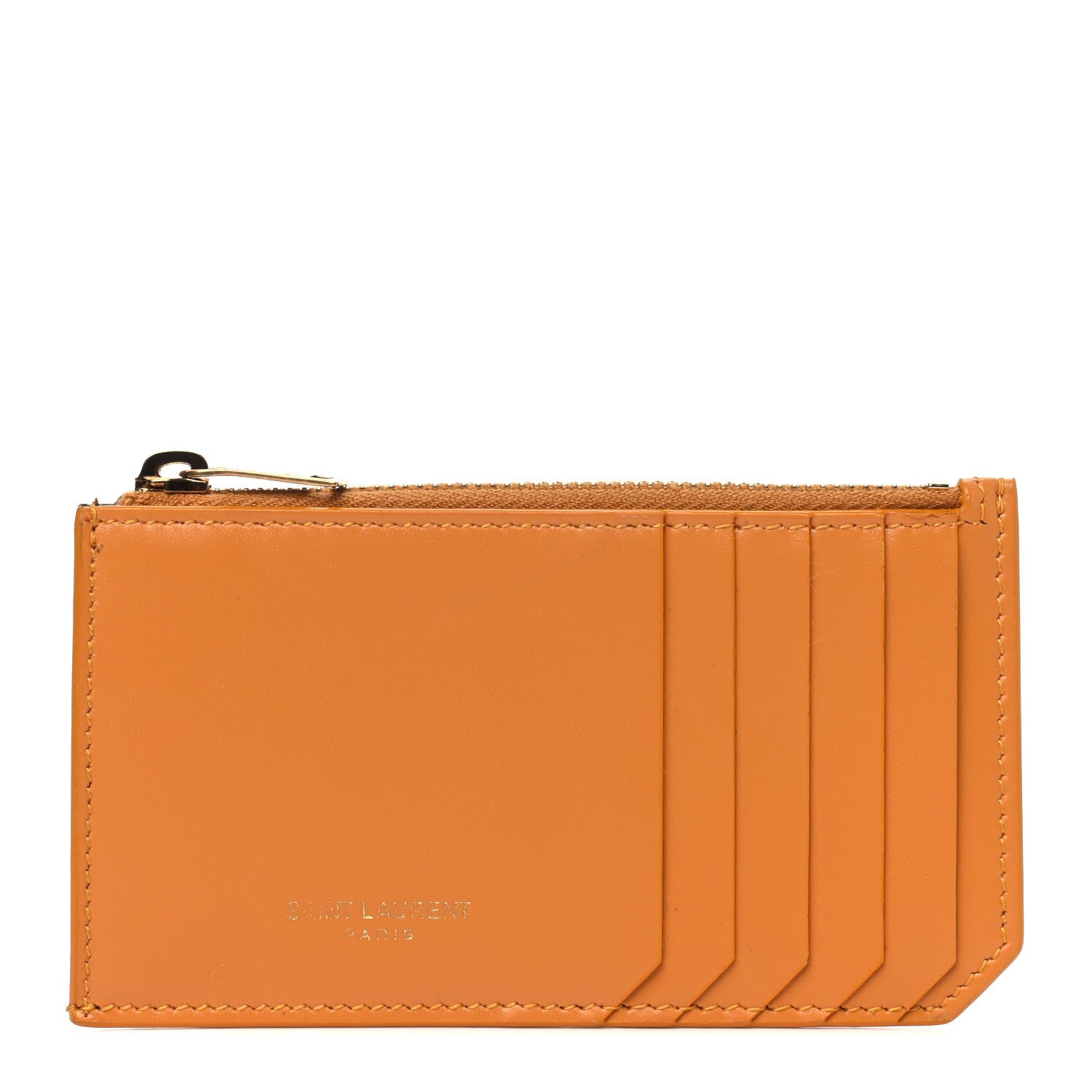 Saint Laurent Calfskin 5 Fragments Zip Pouch Card Holder Senape Yellow 1 of 4