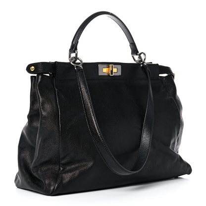 Fendi Goatskin Zucca Large Peekaboo Iconic Satchel Black Tobacco 3 of 14