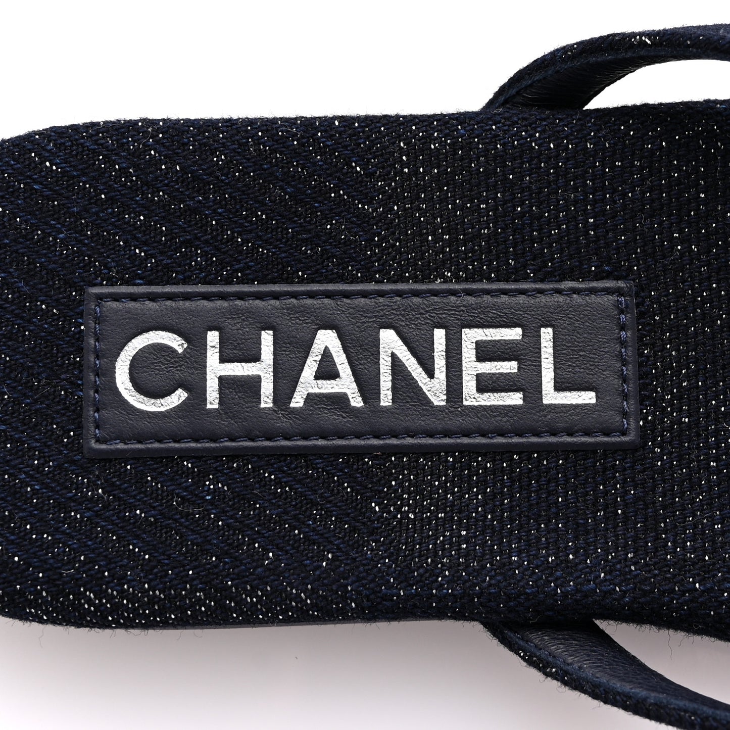 Cotton SIlk Crystal CC Thong Sandals 36.5 Dark Blue Silver