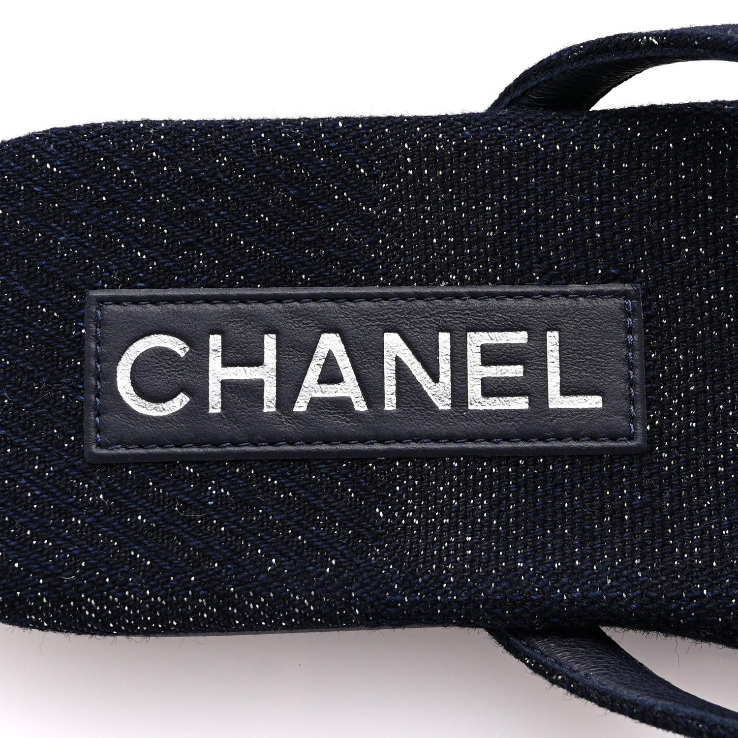 Chanel Cotton SIlk Crystal CC Thong Sandals 36.5 Dark Blue Silver 8 of 10