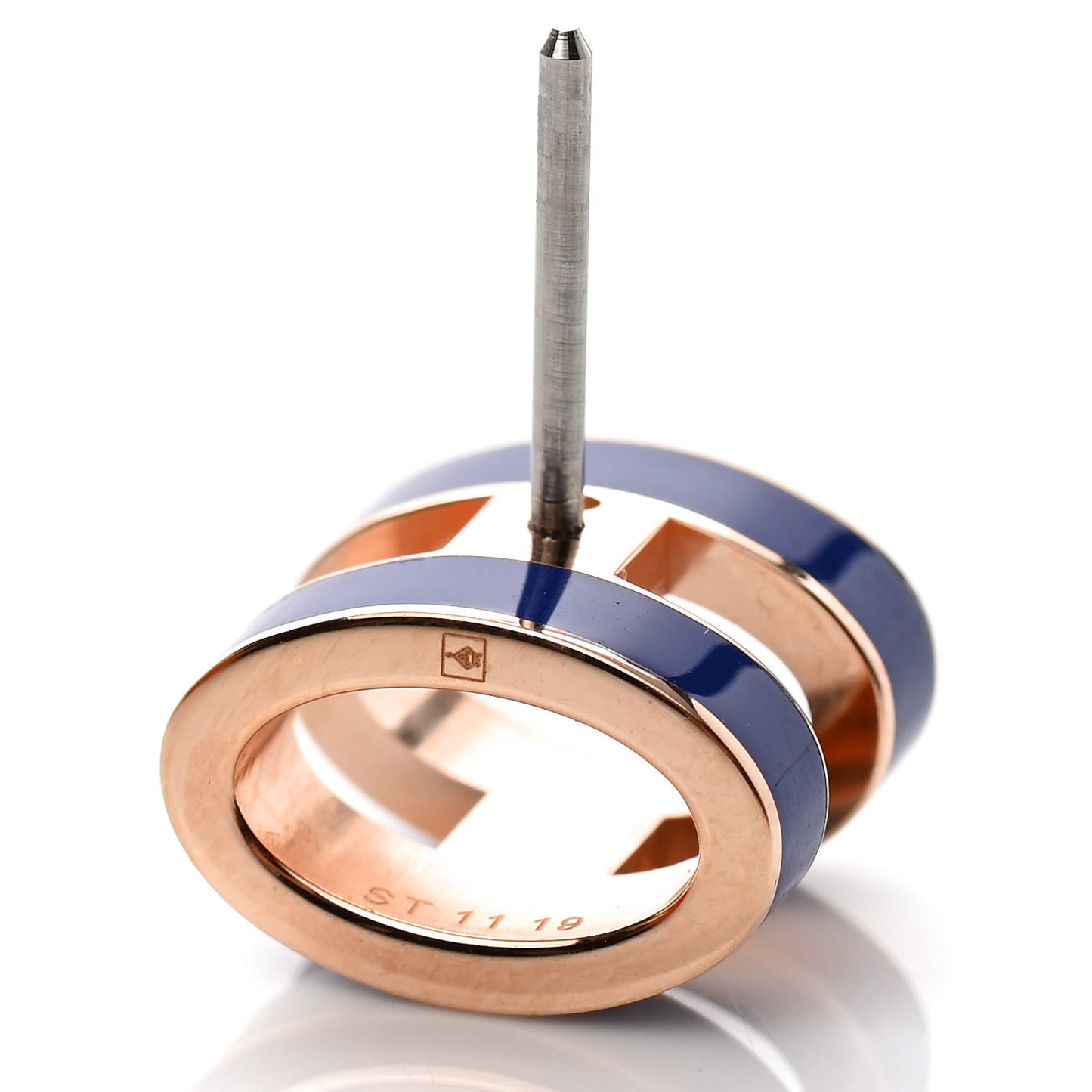 Rose Gold Lacquered Pop H Earrings Navy Bleu
