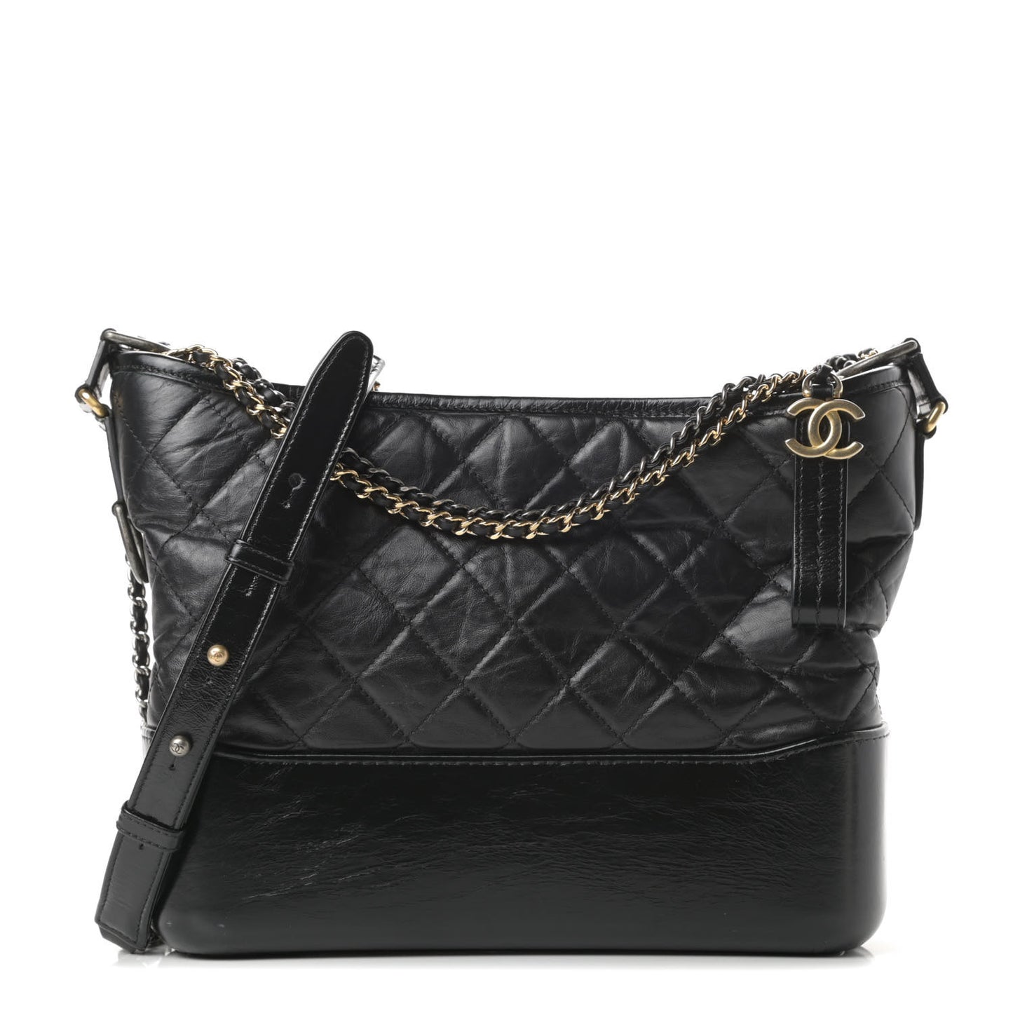 Aged Calfskin Quilted Medium Gabrielle Hobo Black
