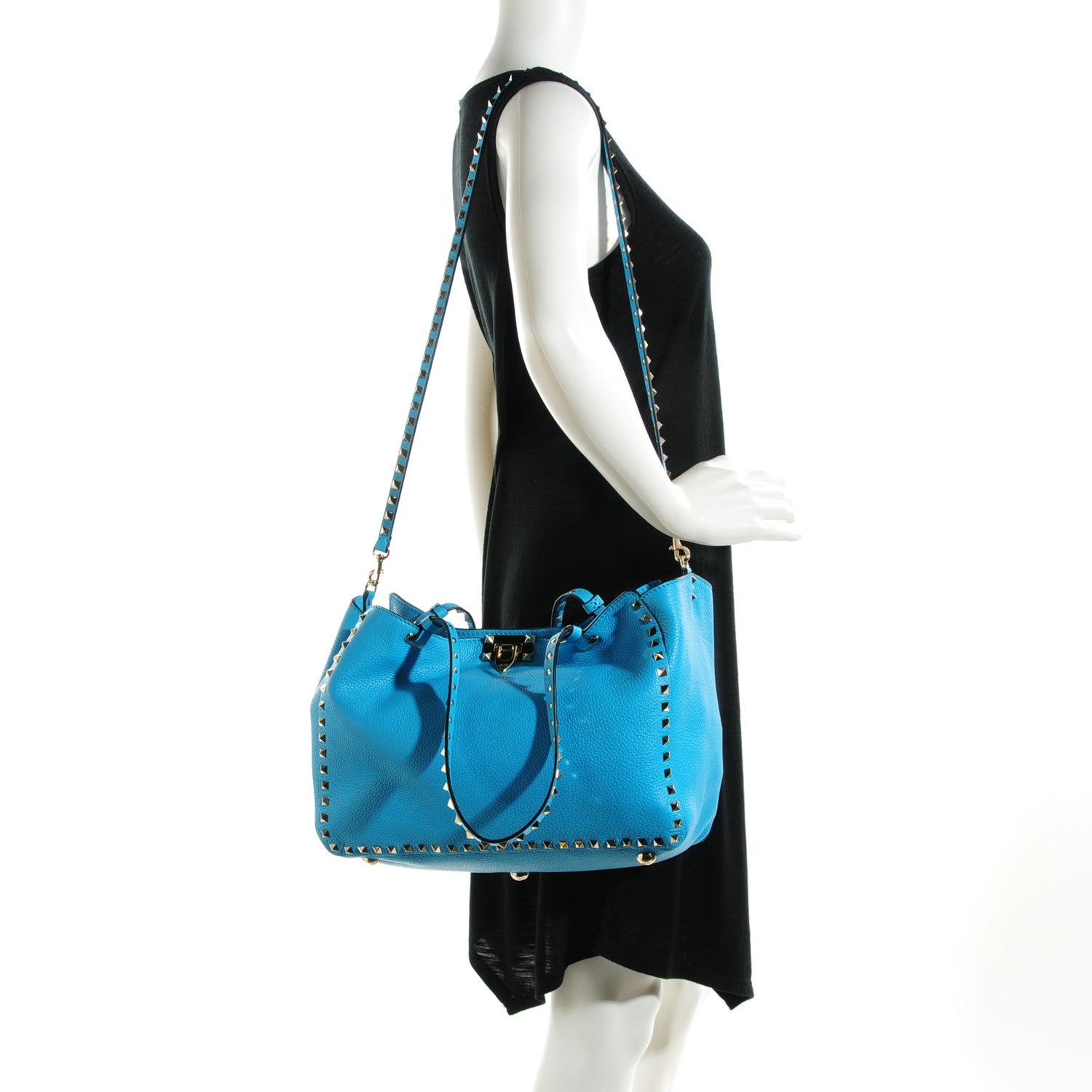 Valentino Garavani Pebbled Calfskin Medium Rockstud Tote Parrot 2 of 8