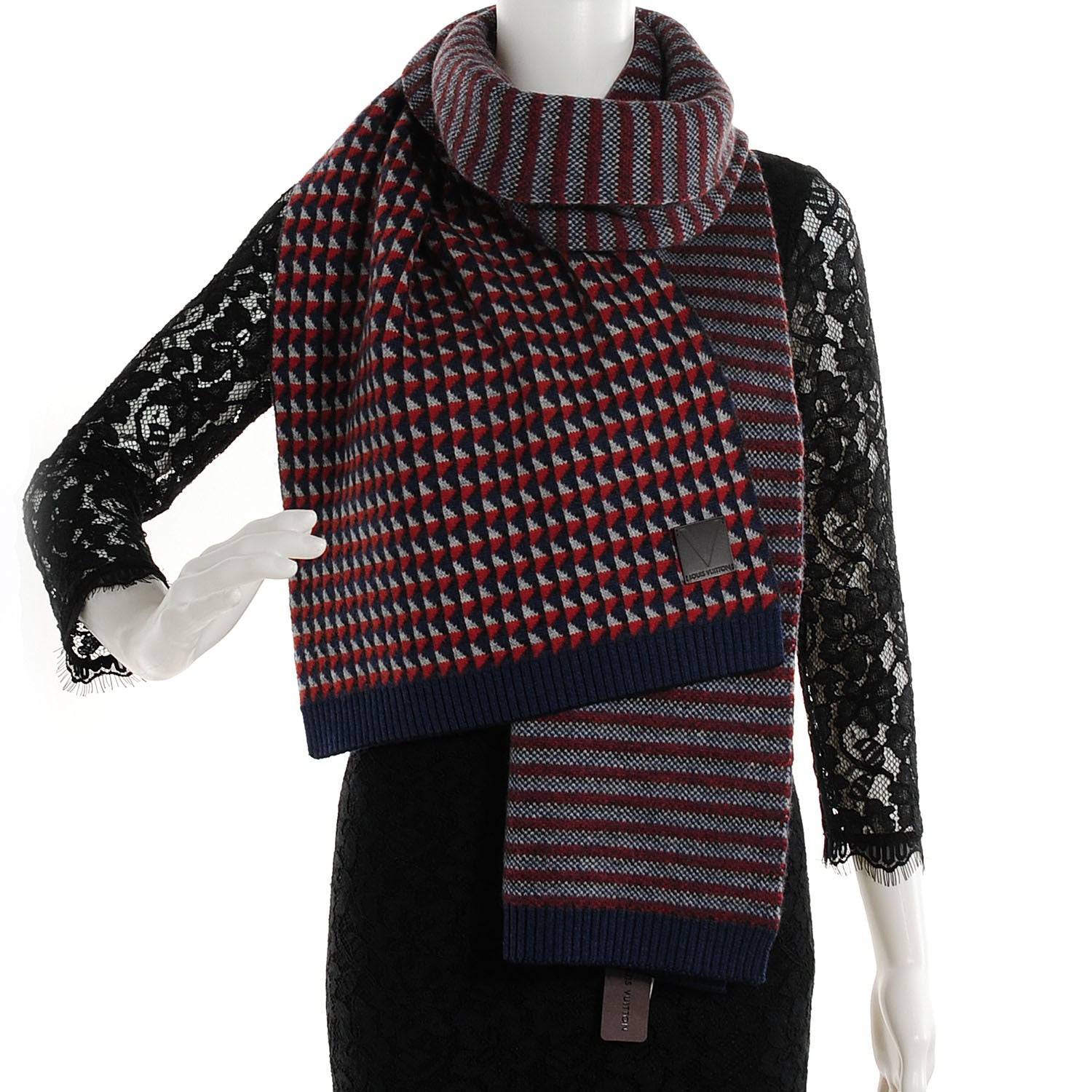 Louis Vuitton Cashmere Calfskin Wallpaper Hat Scarf Set Blue Rouge 3 of 10