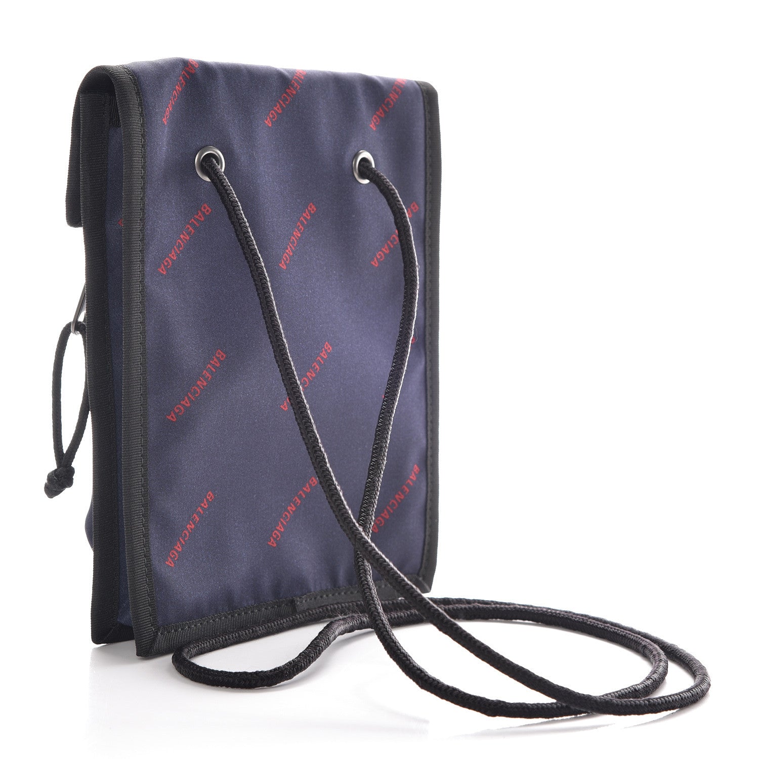 Balenciaga Twill Nylon Allover Logo Small Explorer Pouch with Strap Bleu Canopee Rouge 3 of 9