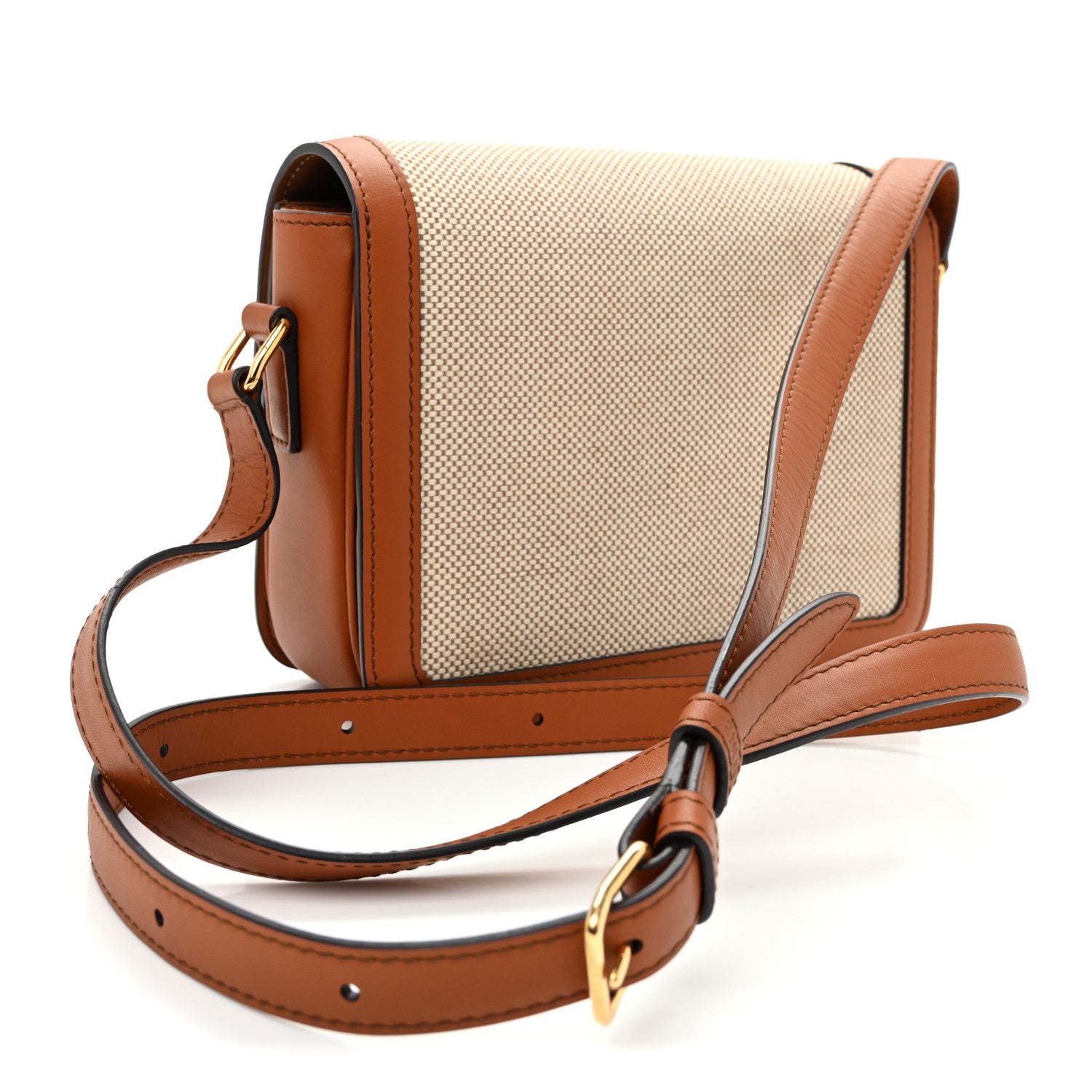 Celine Textile Natural Calfskin Teen Triomphe White Tan 3 of 10