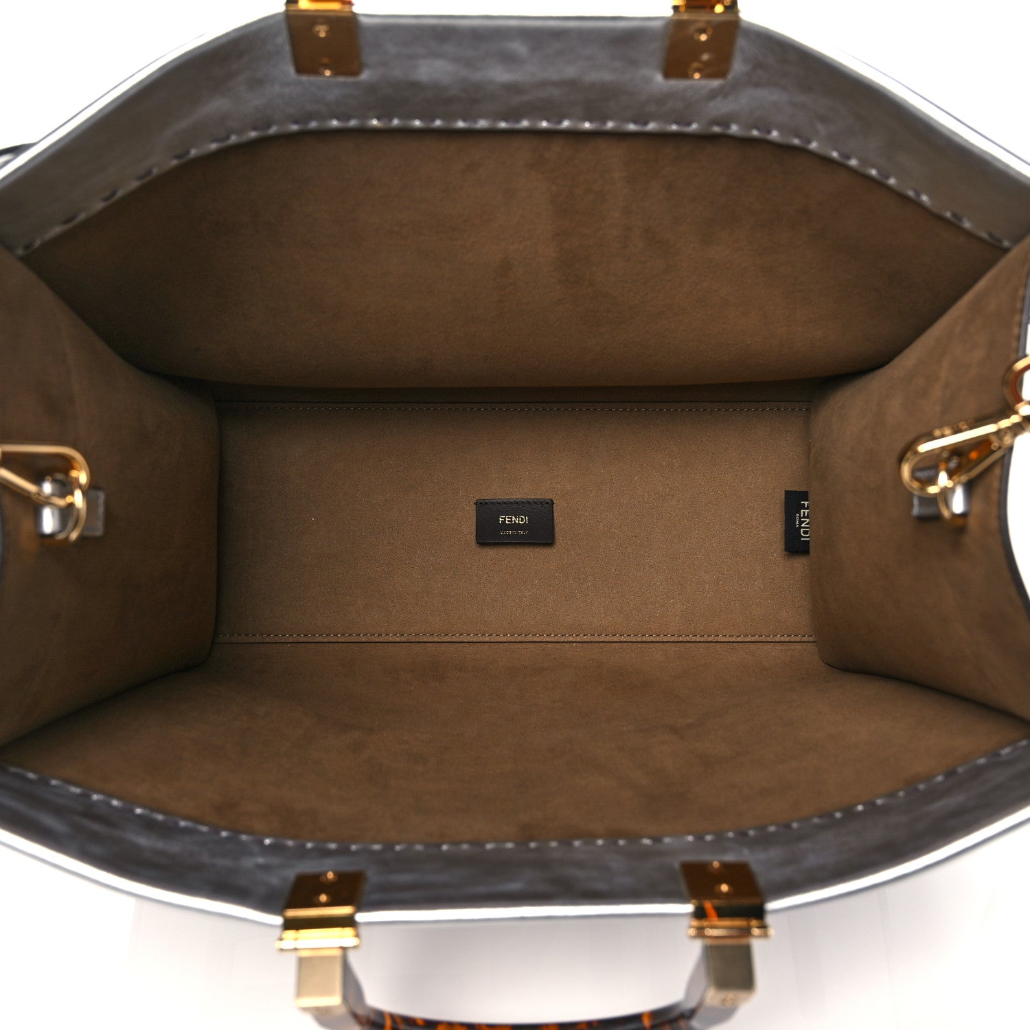 Fendi Vitello Catalan Mirror Plexiglass Logo Embossed Medium Fendi Sunshine Shopper Tote Argento 5 of 11
