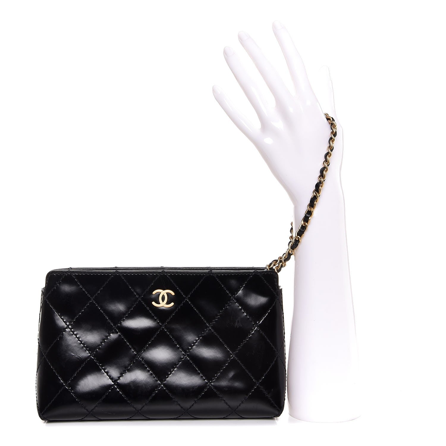Chanel Glazed Calfskin Quilted CC Wristlet Black 2 of 6